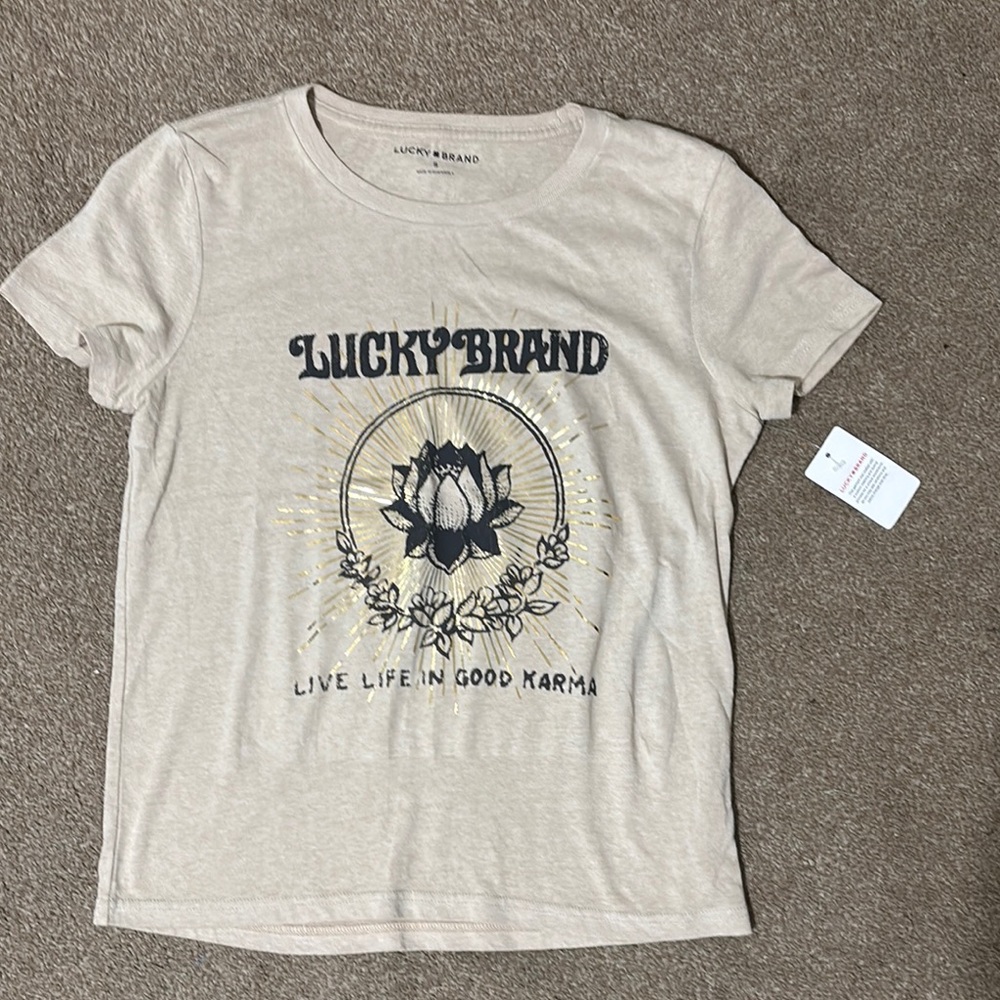 Lucky Brand Tan Lotus Graphic Tee